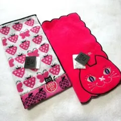 アナスイ ピンク系 ネコちゃん タオルハンカチ ２枚セット