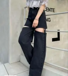 CHICO サイドベルトスリットデニムパンツ