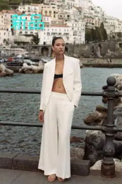 新品タグ付13600円！ZARA ザラ＊ダーツリネンブレンドパンツ　ホワイトM