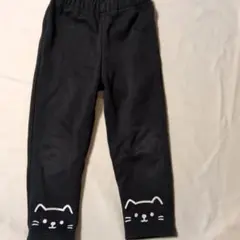 西松屋 キッズ ロングパンツ 黒 猫モチーフ 裏起毛 100cm