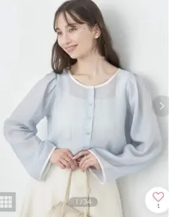 【美品】アースミュージック& エコロジー　シアーパイピングシャツサックスブルー￼