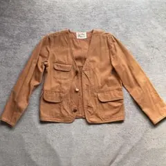 【希少 旧タグ】BEAMS BOY ノーカラーワークジャケット ダック地 茶色のサムネイル
