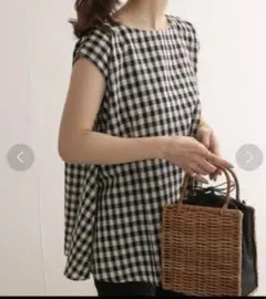 DOORS　リネン混ギンガムチェックノースリーブブラウス