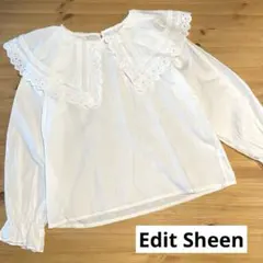 ★Edit Sheen★　 ホワイト　ビックカラー レース襟 長袖　ブラウスのサムネイル
