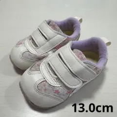 asics アイダホ 13.0cm 花柄ホワイトピンクスニーカー ベルクロ