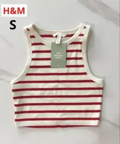 【新品タグ付き】H&M エイチアンドエム　クロップドタンクトップ　赤ボーダー　S