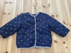 美品　プティマイン　チェリー柄リバーシブルボアジャケット　ネイビー　100