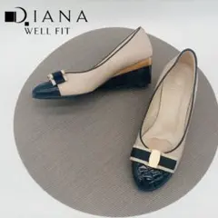 美品 DIANA WELL FIT パンプス ピンクベージュ/ブラック