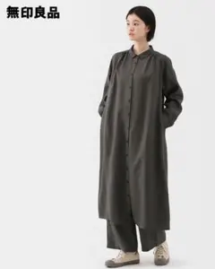 無印良品2024 リネン洗いざらし 長袖シャツワンピース　XL