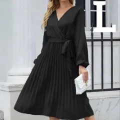 新品 Vネック プリーツ ワンピース ロング フォーマル 冠婚葬祭 パーティー