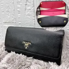 PRADA サフィアーノ　マルチカラー　長財布　ブラック　メタルロゴのサムネイル