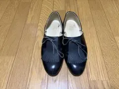 haruta フリンジ付き黒レザーシューズ