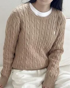 【試着のみ】ポロラルフローレン ケーブル ニット セーター ベージュ M