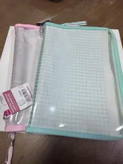 ダイソー　6リングファイル　2点セット　ギンガムチェック　グリーン　ピンクシール