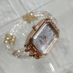 ［セール中］水晶2粒付き腕時計 ピンクゴールド色のサムネイル