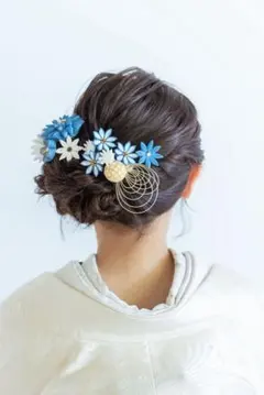 和装用髪飾り 青と白の花