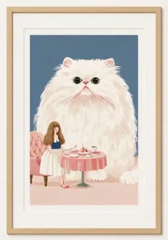 ＜ティータイムを楽しむ巨大猫＞ 現代アート