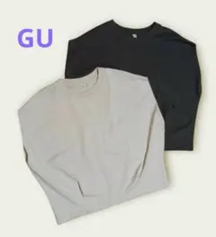 【未使用　2枚セット】GU　ドライウエストタックＴ 　M　グレー　ナチュラルのサムネイル
