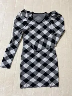 rienda チェック柄 パフスリーブ ミニワンピース