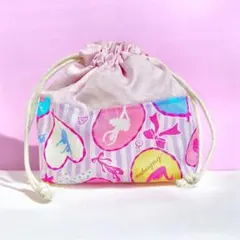 女の子向け お弁当袋 巾着 ピンク バレエリーナ柄 マチ付き 入園入学
