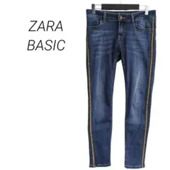 【ザラ】サイドライン刺繍デニム スキニーデニム ストレッチ ローライズ ブルー