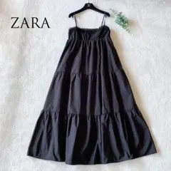 美品✨ZARA 2024年 キャミソールワンピース ティアード ブラック L
