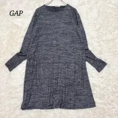 GAP ギャップ 長袖 ワンピース【M】Aライン 黒 杢グレー 裾スリット