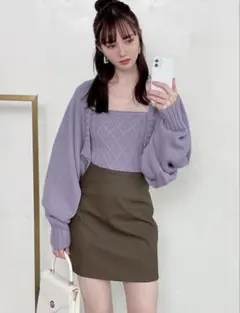 GRL ボリュームスリーブカーディガンXケーブル編み込みキャミソールニット