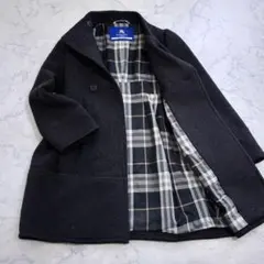 美品 バーバリーブルーレーベル Pコート ウール ノバチェック 36 S 黒