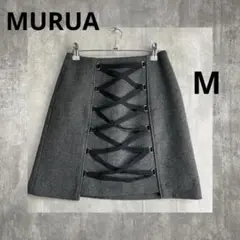ムルーア　MURUA フロントレースアップ　ミニスカート　ウール混　春秋冬