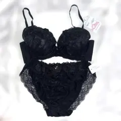 ブラックレースブラジャーショーツセット　C75 Lサイズ