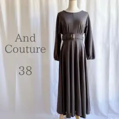 And Couture 長袖 ラウンドネック ロングワンピース ベルト付 38