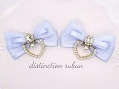 ヘアクリップリボン♡ライトブルー パールハート 量産型 ロリィタ 地雷系