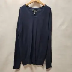 フォーエバー21MEN 綿100%紺色Vネックセーター M(175/101A)