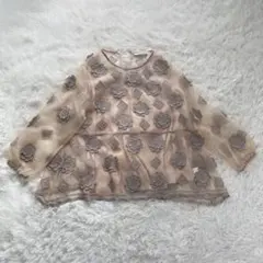 ヌキテパ 花柄刺繍 シースルーブラウス シルク 100% M