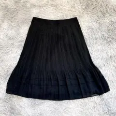 エル ひざ丈 プリーツスカート M ブラック 黒 無地 イトキン フレア