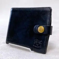 イルビゾンテ　二つ折り財布　レザー　ブラック　小銭入れ有り　金ボタン　コンパクト