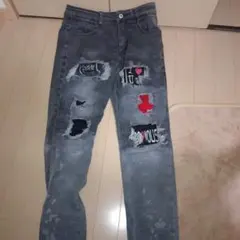 ダメージ加工グレー デニムパンツ