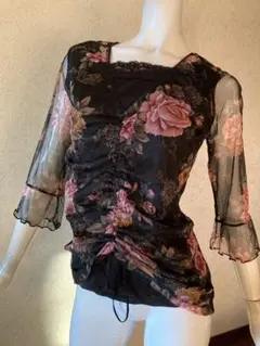 ✰花柄カットソー　パワーネット　Y2K　00s 平成ギャル　フェアリーグランジ