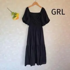グレイル GRL ワンピース XS相当 カシュクール ティアード ぼわん袖 黒