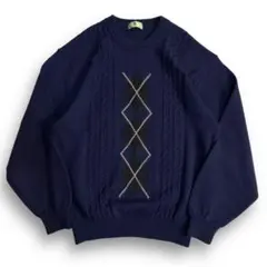 値下げ 良好【VINTAGE】90s アーガイル ケーブル編み ビンテージニットのサムネイル