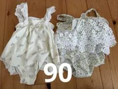 ベビー ワンピース水着　90 フラワー柄　2点セット