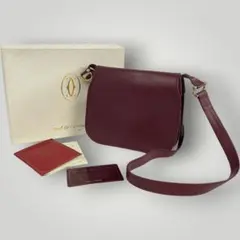 美品　カルティエ　ショルダーバッグ　マストライン　ゴールド金具　レザー　ボルドー