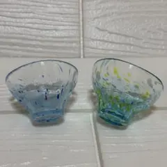 【極美品】ガラス製お猪口 /2個セット/青と緑の模様