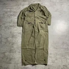 70s カーキ オーバーオール ミリタリー フレンチワーク 刺繍