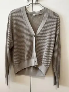 ユニクロ　メッシュVネックショートカーディガン　ライトグレー　M