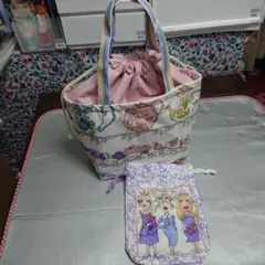 ロラライハリスのロイヤルティーパーティー生地の、巾着トートバッグと、巾着