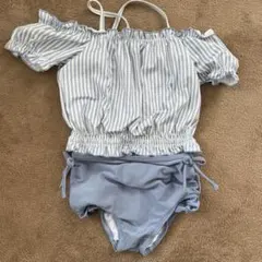 BREEZE ブリーズ　水着　オフショル　セパレート　110 水色ストライプ