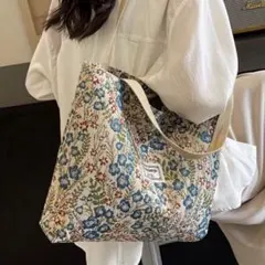 迅速発送！　両面デザイン　トートバッグ　花柄　④ ショルダーバッグ　大容量