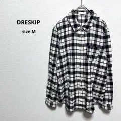 ドレスキップ 長袖ブラウス M チェック 綿100% ブラック ベージュ 総柄